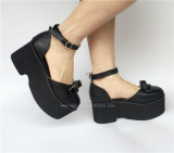 Matte Black Elegant Bow Lolita Girls Shoes