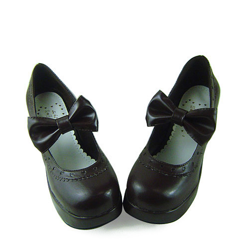 Coffee Bow Lolita Heels Shoes