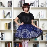 Dark Blue Stars & Moon Magic Array Printed Gothic Lolita Pleated Skirt