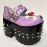 Gothic Punk Red Hearts Skull Black Lolita Shoes