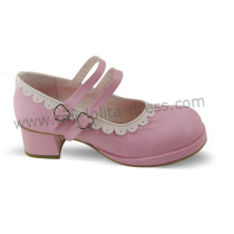 Pink Lolita Shoes White Trim