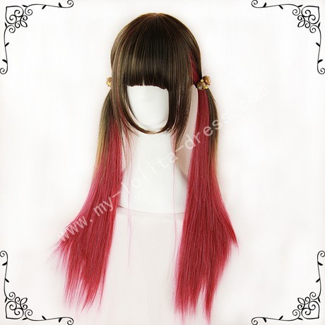 Brown Red Straight Lolita Wig