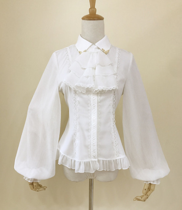 Chiffon Tailored Vintage Lolita Blouse White Size XL - In Stock