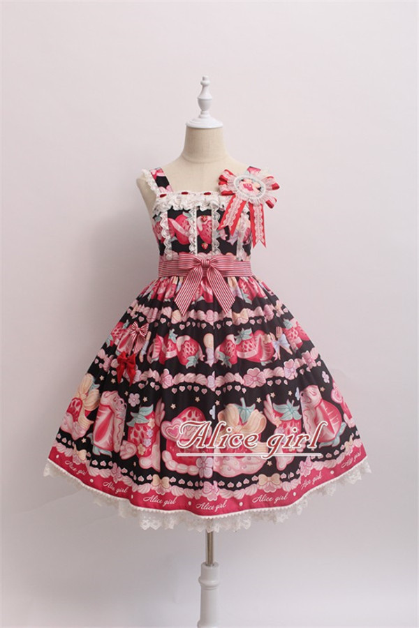 Alice Girl ~Strawberry With Cream~ Sweet Lolita Jumper  + Badage -Pre-order