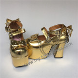 Glossy Golden Lolita High Platform Shoes with Metal Chains