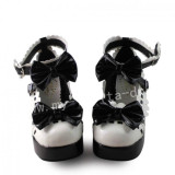 Sweet Black White Lolita Square Heels Shoes