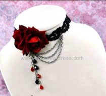 Wine Roses Queen's Party Night Lolita Choker - In Stock
