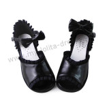 Black Lace Trim Open Toe Lolita Sandals