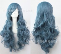 Unique Smoky Blue Anime Cosplay Long Curls Wig