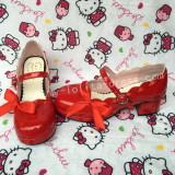 Girl's Sweet Glossy Red Lolita Heels Shoes