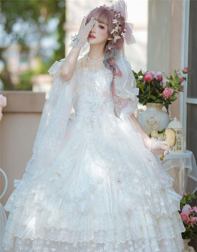 Tavmart Princess Wedding Tea Party Lolita Op Elegant Sweet Girl Dress Lace Bubble Short Sleeve Op Light Blue Spring Autumn