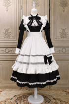 Alice Girl ~Maid Vintage Lolita Long Sleeves OP -Pre-order OP Short Version +Apron Size S - In Stock