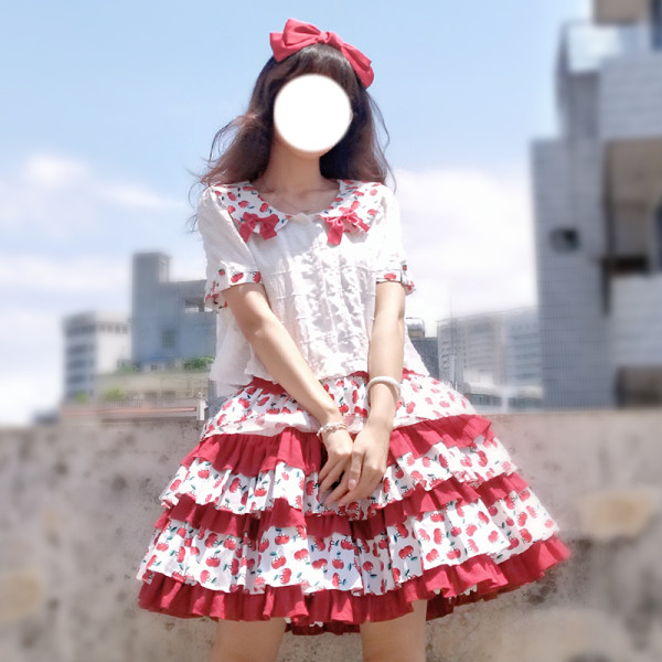 Magic Tea Party ~Cherry Tea Party Lolita Skirt -Ready Made
