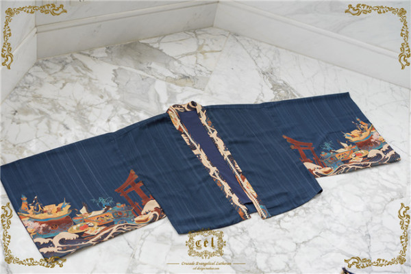 CEL Lolita ~Kaiseki Island Lolita Printed Coat -Ready Made Dark Blue - in stock