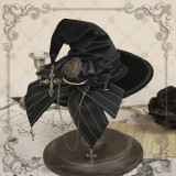 Little Witch Velvet Stripe Lolita Witch Hat with Detachable Bow -In Stock