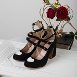 Hexagram Lolita Mary Janes Lolita Shoes Size:36,Color:Black + White Heart