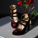 Hexagram Lolita Mary Janes Lolita Shoes Size:36,Color:Black + White Heart
