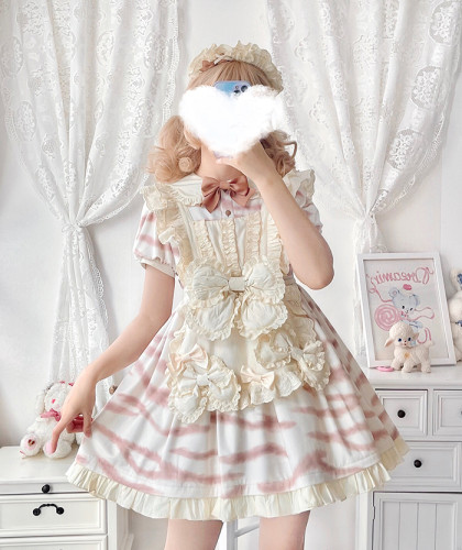 Alice Girl ~Tiger Cake Lolita OP + Apron -Pre-order Pale White Size M - In Stock