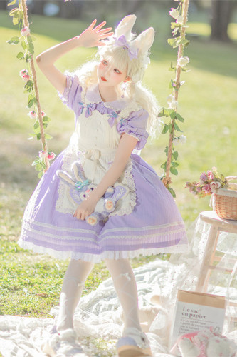 Tommy Bear ~Lulu Purple Sweet Lolita OP + Apron Set