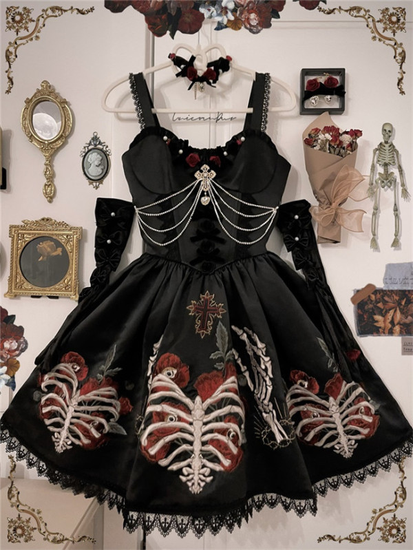 LeMiroir ~ Skeletal Remains Embroidery Lolita OP/JSK/Skirt -Pre-order