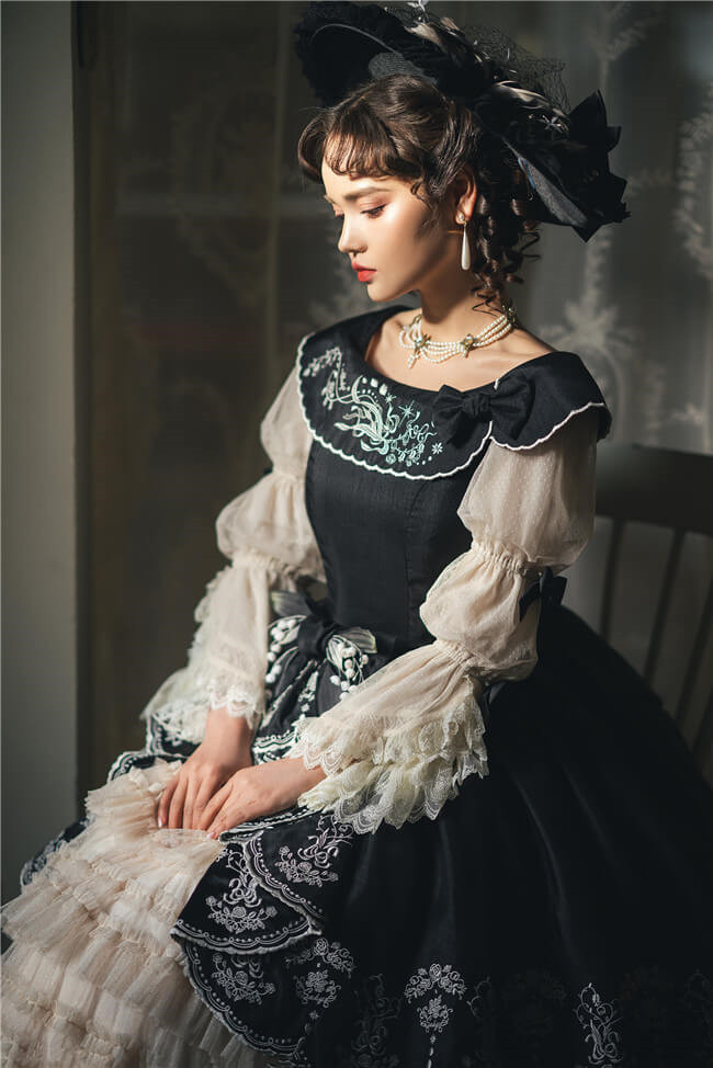Embroidered Lily of the Valley Elegant Classic Lolita Dress