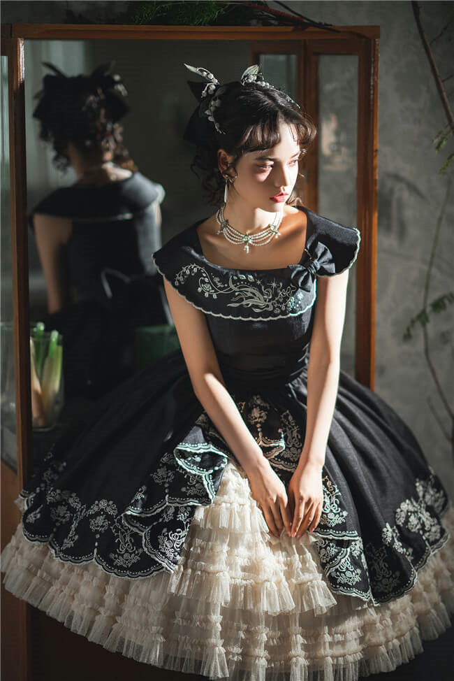 Embroidered Lily of the Valley Elegant Classic Lolita Dress
