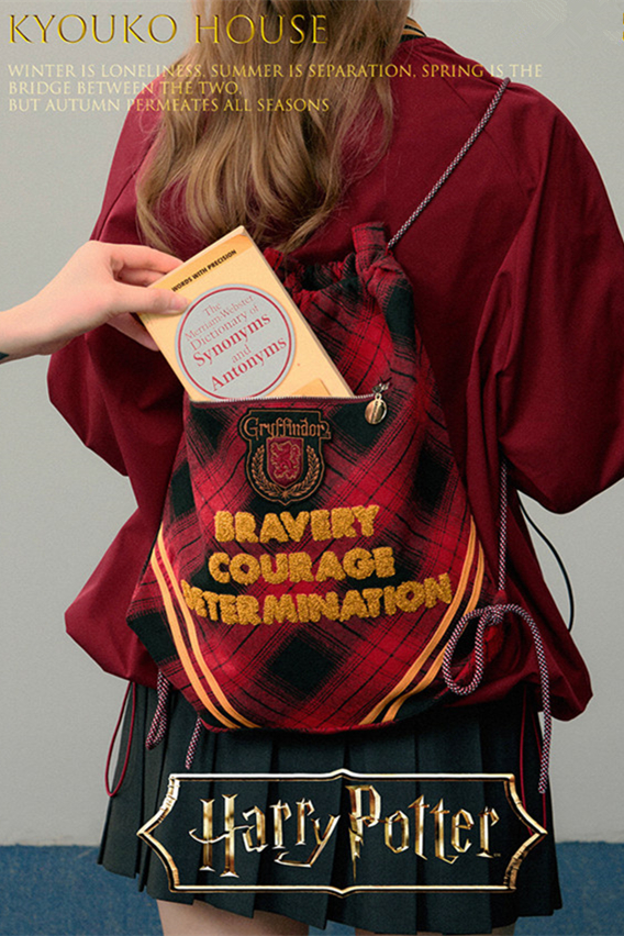 Kyouko & Harry Potter Co-signed Plaid Drawstring Shoulder Backpack Harry Potter Cosplay