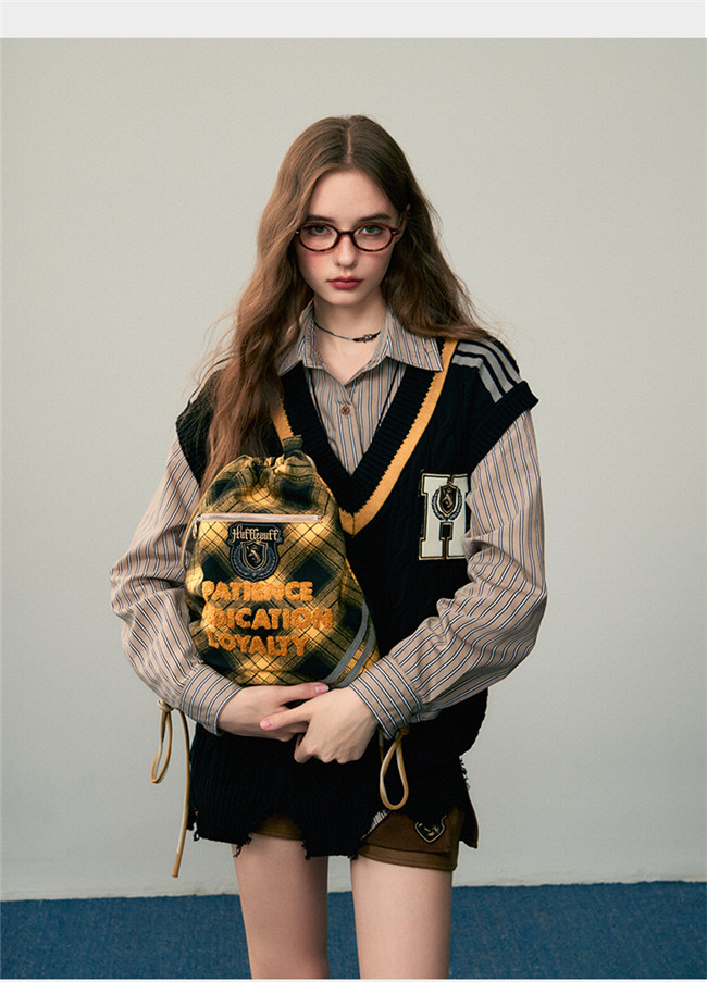 Kyouko & Harry Potter Co-signed Plaid Drawstring Shoulder Backpack Harry Potter Cosplay