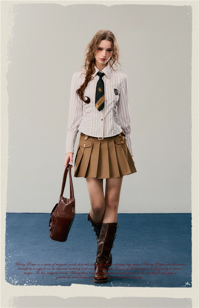 Kyouko & Harry Potter Collaborated Stripe Long Sleeves Blouse and Pleated Skirt Harry Potter Clothes