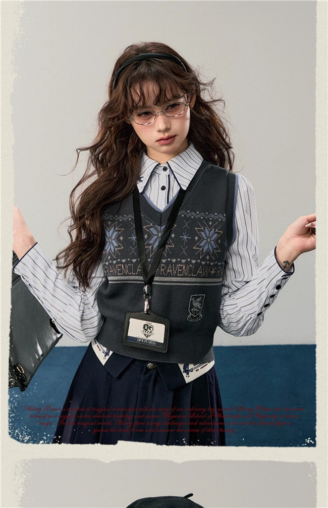 Kyouko & Harry Potter Collaborated Stripe Long Sleeves Blouse and Pleated Skirt Harry Potter Clothes