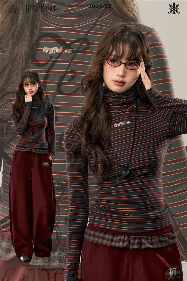 Kyouko & Harry Potter Collaborated High Neck Striped Top Wear Harry Potter Clothes