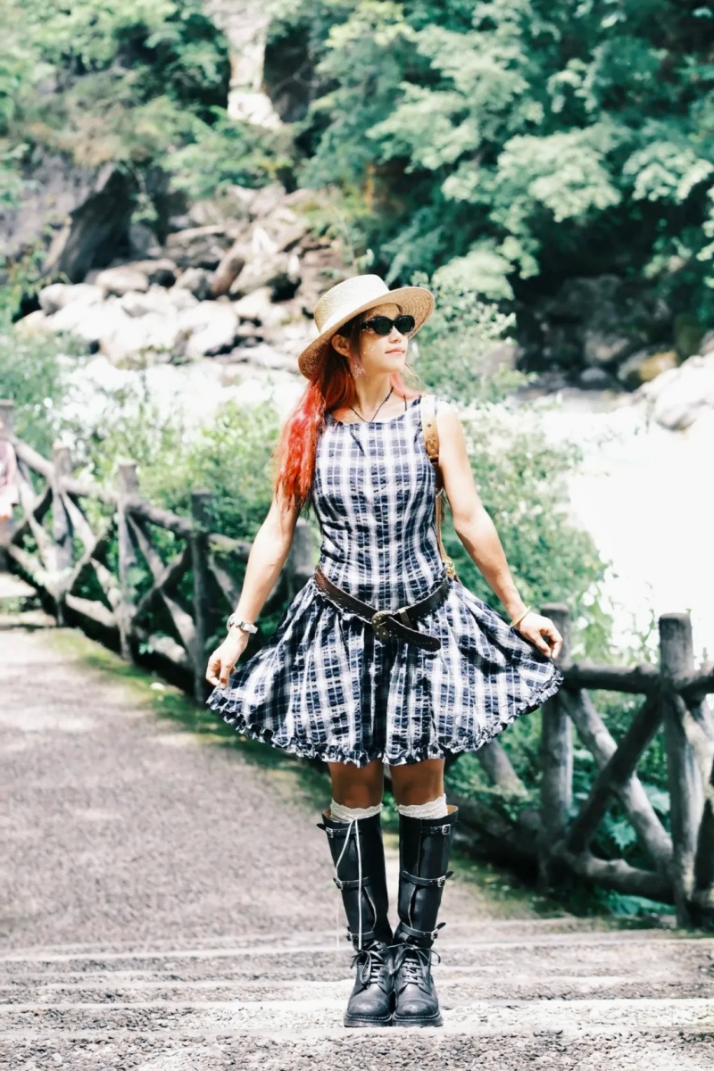 Bring Dreams Travel Retro Plaid Blue Dress