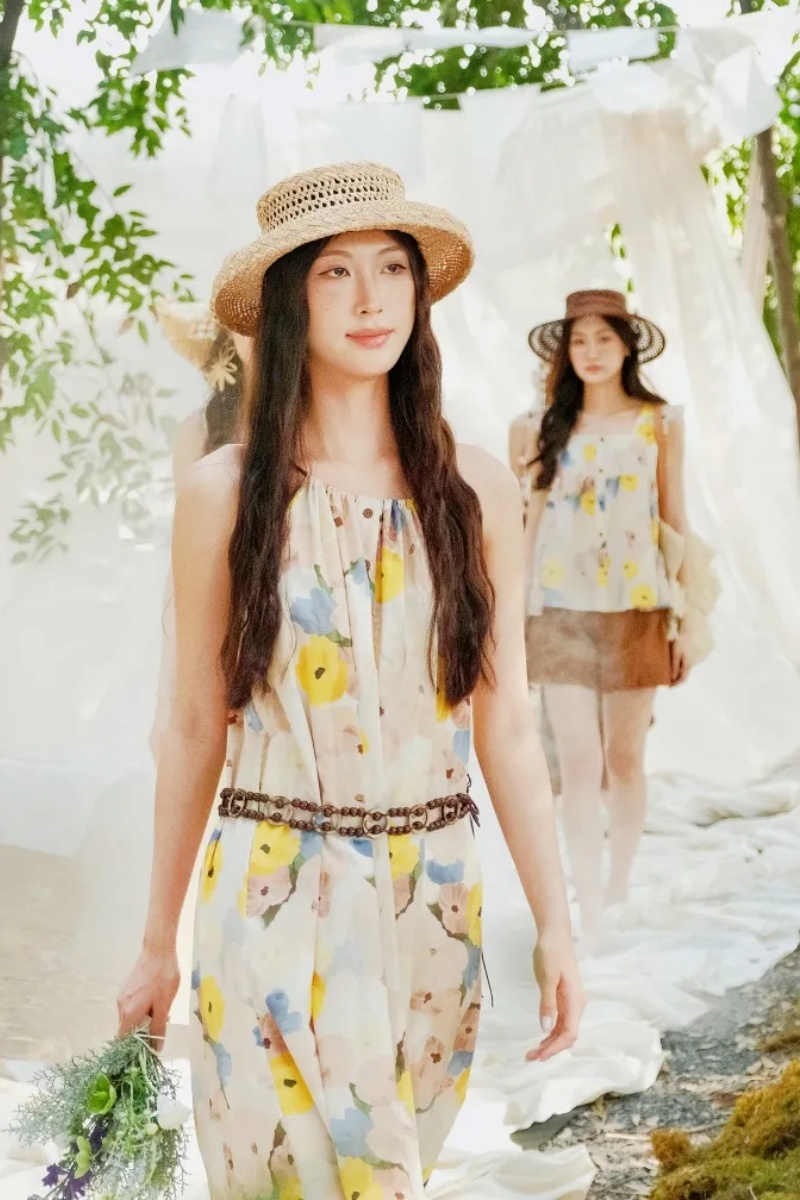 Bring Dreams Retro Prints Strapless Dress