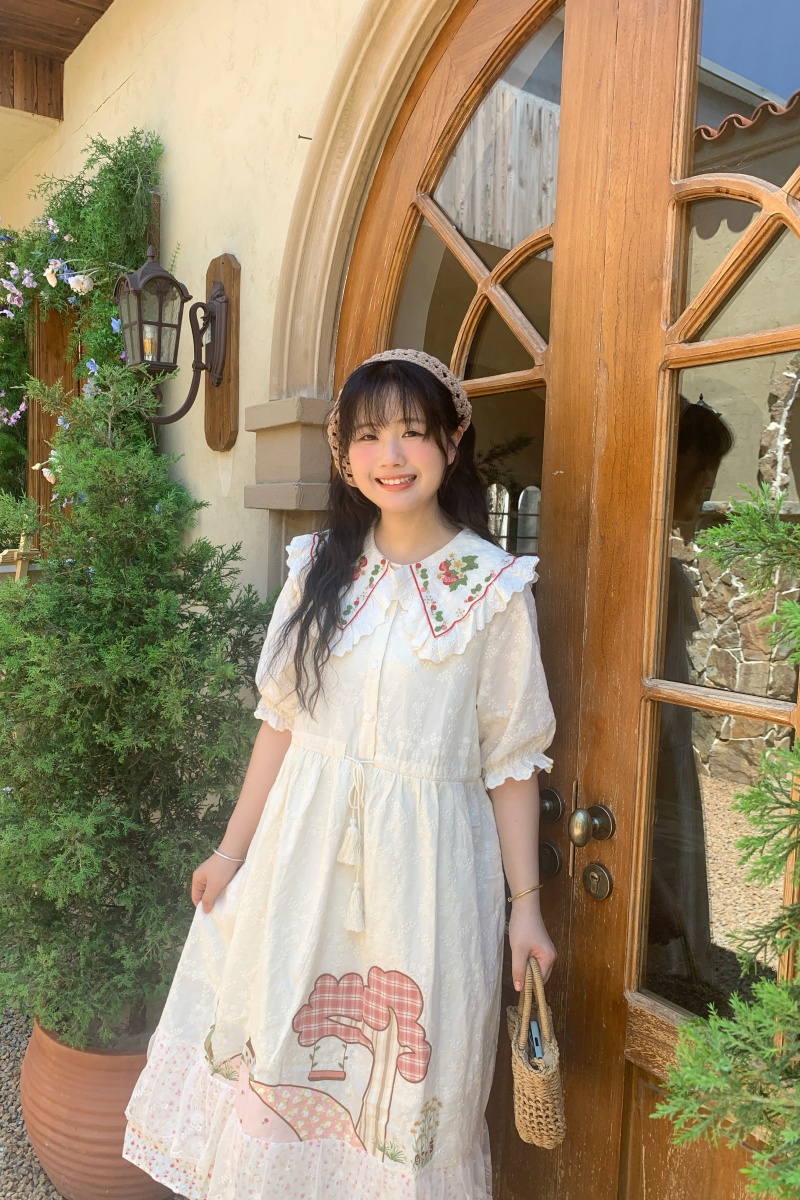 Mori Kei Style Retro Lapel Print Dress