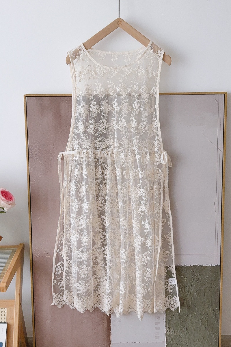 Sleeveless Lace Hollowed Dress Apricot Vest Mori Kei Style