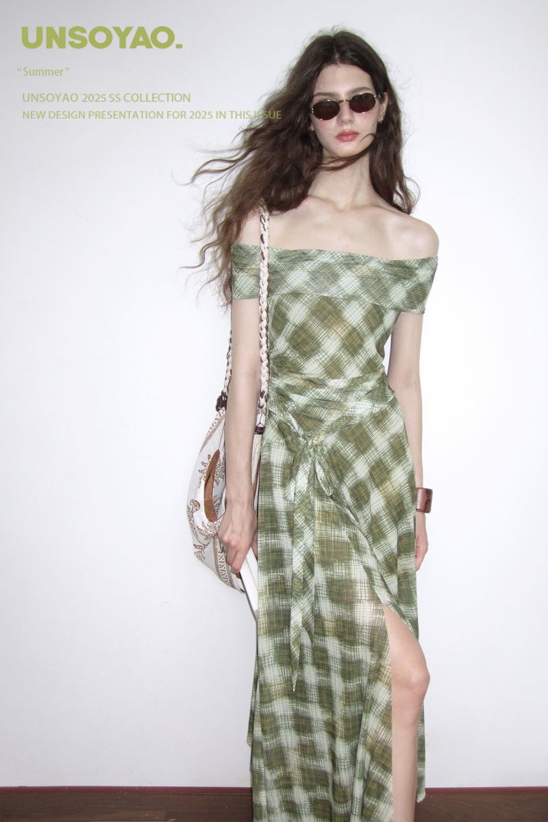 Mori Kei Glass Flower Window Retro Plaid Dress