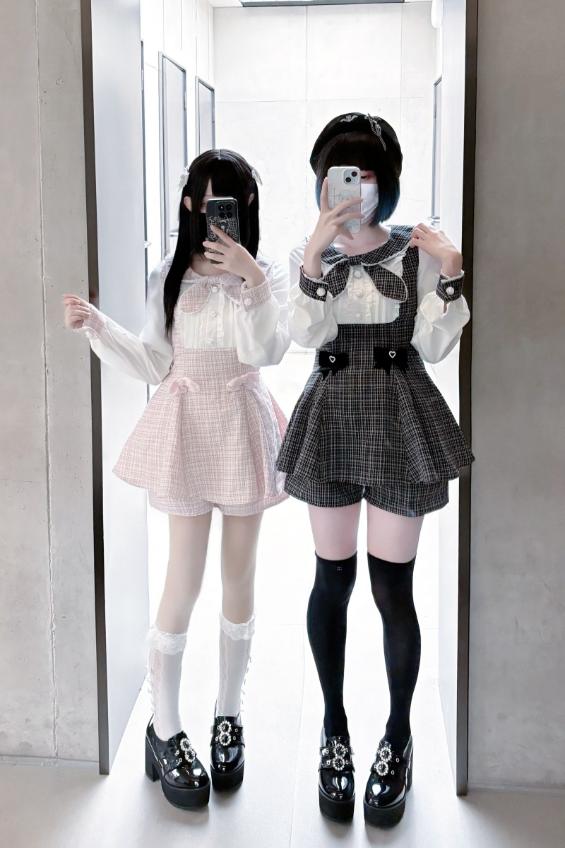 Love Ode Plaid Bow Pink Jirai Kei Outfits