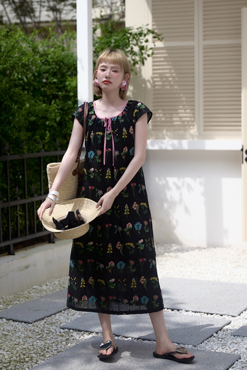 Wild Rose Retro Embroidered Floral Dress Mori Kei Clothes