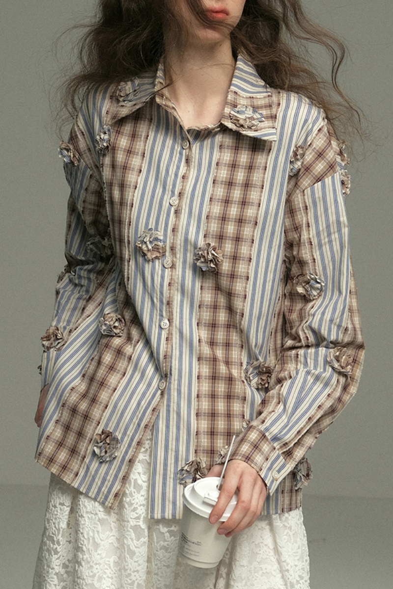 Impressionism Retro Stripe Long Sleeves Blouse Mori Kei Clothes