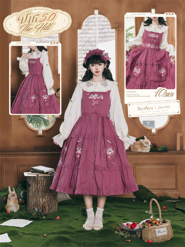 NyaNya Lolita ~Strawberry on the Hill Embroidery Lolita JSK/Blouse