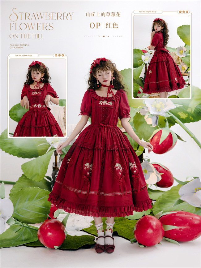 NyaNya Lolita ~Strawberry on the Hill Embroidery Lolita JSK