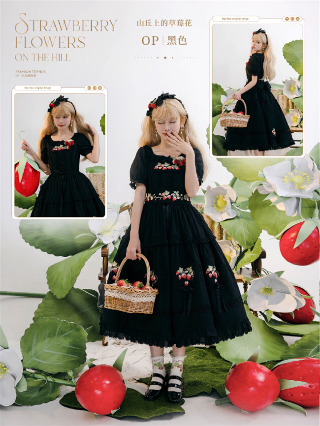 ワンピース NyaNya STRAWBERRY FLOWERS ON THE HILL NyaNya Lolita ~Strawberry on the Hill Embroidery Lolita JSK/Blouse