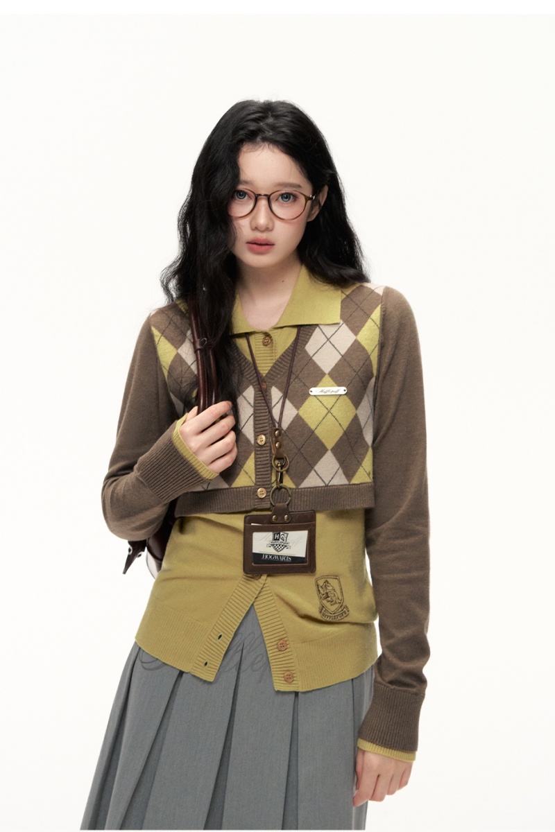 Kyouko & Harry Potter Collaborated Fake Two-Piece Cardigan Plaid Skirt Harry Potter Clothing- Harry Potter Clothes Shopping