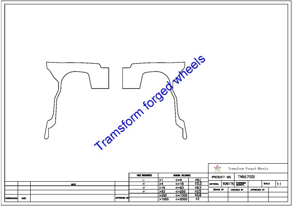TM167001 16*7 Inch Forged Wheels Blanks Monoblock Drawing