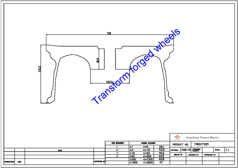 TM187505 18*7.5 Inch Forged Monoblock Wheels Blanks Drawing