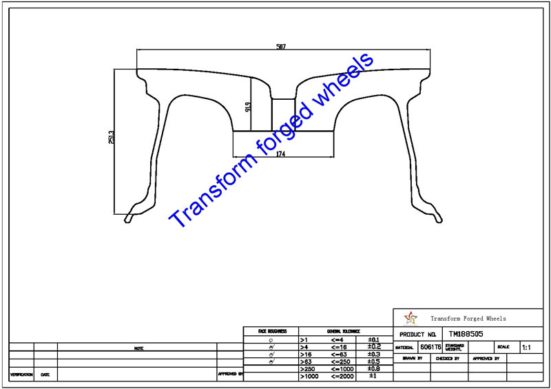 TM188505 18*8.5 Inch Forged Monoblock Wheels Blanks Drawing
