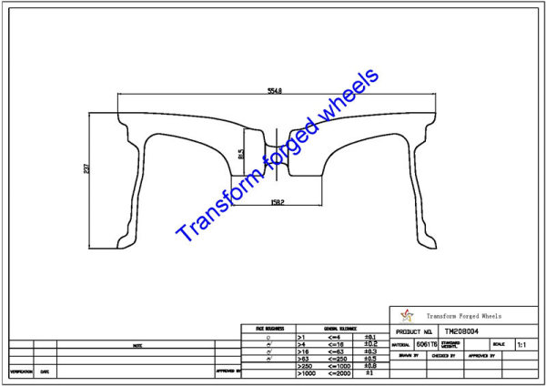 TM208004 20*8 Inch Forged Monoblock Wheels Blanks Drawing