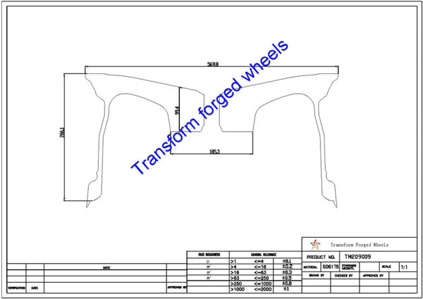 TM209009 20*9 Inch Forged Monoblock Wheels Blanks Drawing