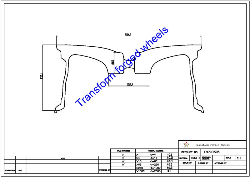 TM208505 20*8.5 Inch Forged Monoblock Wheels Blanks Drawing