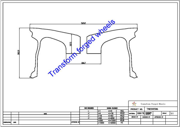 TM208506 20*8.5 Inch Forged Monoblock Wheels Blanks Drawing